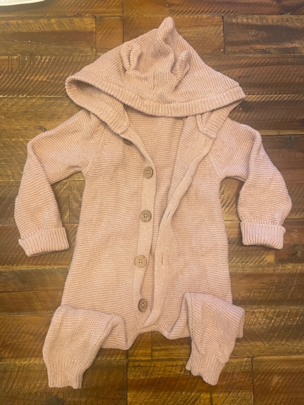Jamie Kay Knit Hooded Baby Romper in Dusty Pink